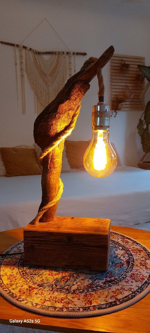 table lamp, lamp, art, wood, driftwood, the brand